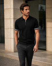 NORVEN Ascent Zip Polo in Black styled with charcoal tailored trousers