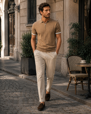 NORVEN Ascent Zip Polo warm evening styling editorial