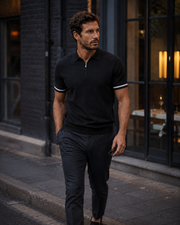 NORVEN Ascent Zip Polo in Black styled for an understated after-hours evening look