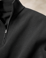 NORVEN Ascent Half-Zip Knit in Dark Grey, raised collar and zipper construction