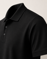 NORVEN Origin Structured Polo in Black, collar and shoulder construction