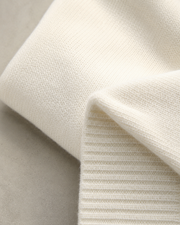 NORVEN Elevate Turtleneck Knit in Warm White, knitted fabric and ribbed-edge detail