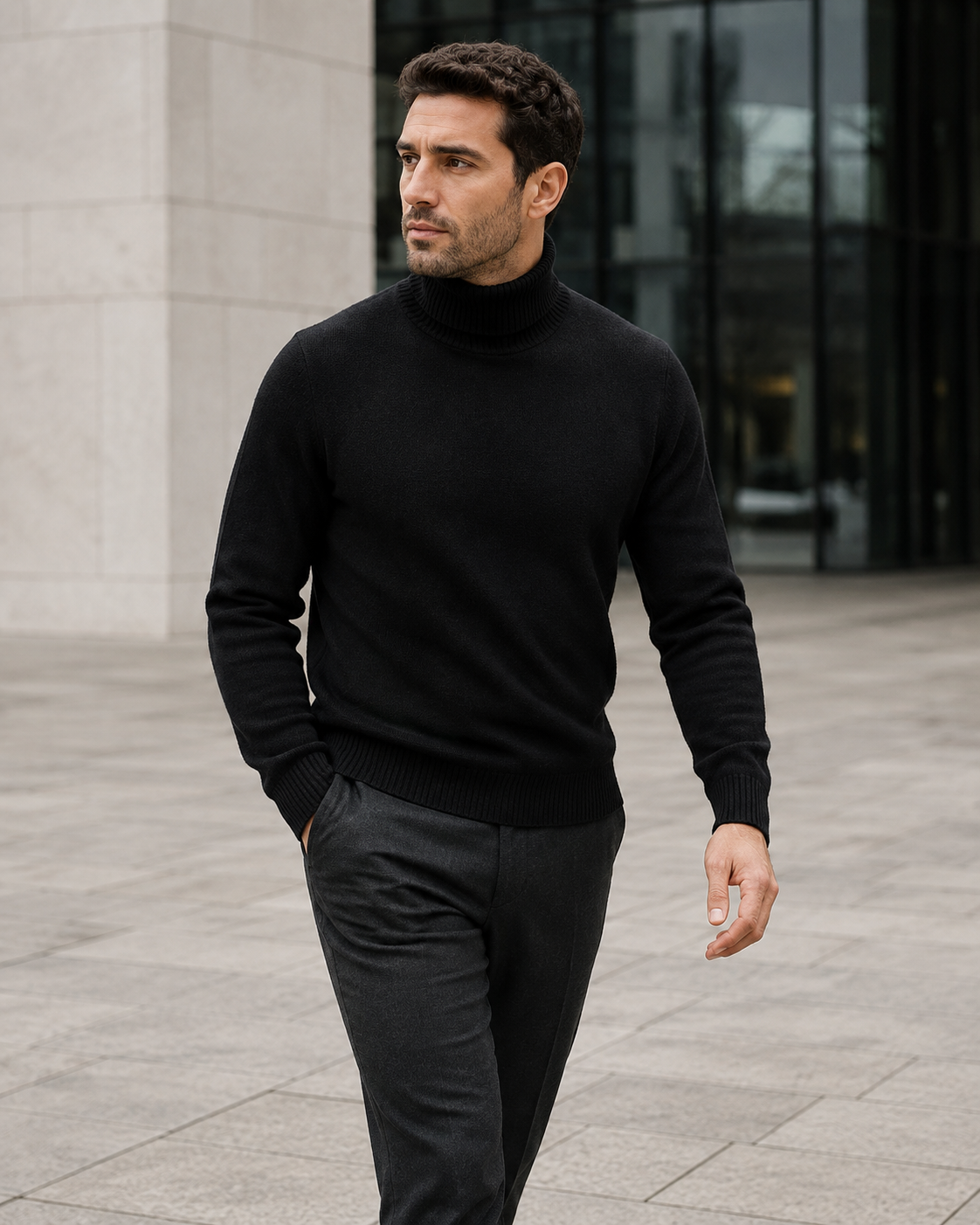 NORVEN Elevate Turtleneck Knit in Black, main editorial view