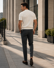 NORVEN Horizon Textured Knit Tee in Warm White, rear three-quarter view