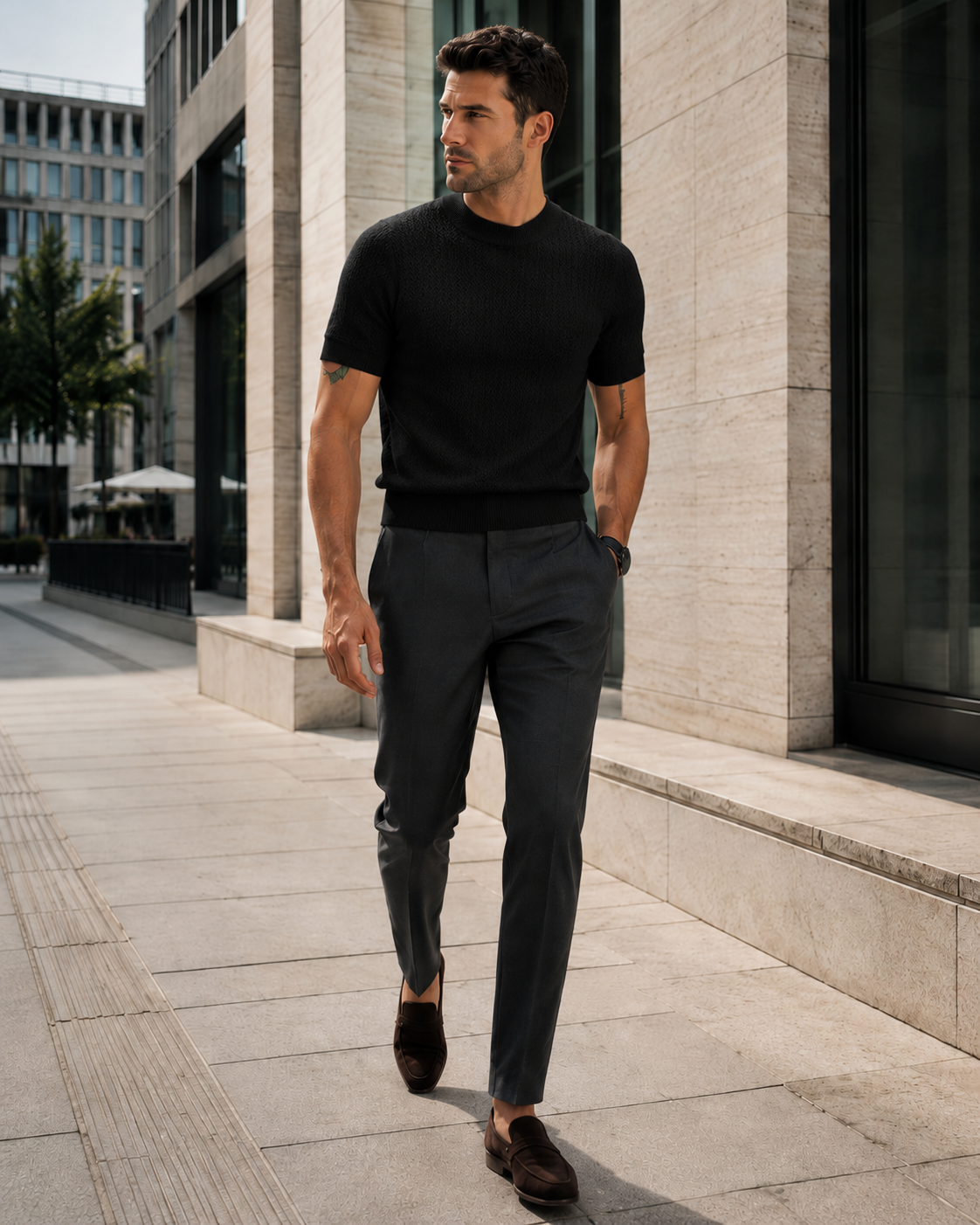 NORVEN Horizon Textured Knit Tee in Black