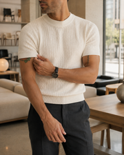 NORVEN Horizon Textured Knit Tee in Warm White, designed with purpose editorial