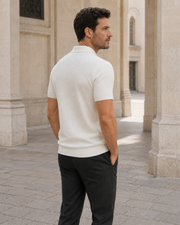 NORVEN Horizon Textured Polo in Warm White, rear three-quarter view