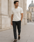NORVEN Horizon Textured Polo in Warm White, main editorial view