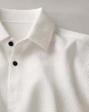 NORVEN Horizon Textured Polo in Warm White, knitted texture detail